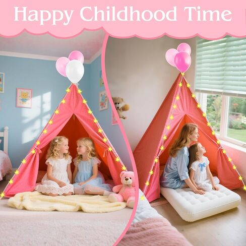 PLULON 4 Pack Teepee Tent for Kids Bulk Kids Sleepover Tents with Inflatable Airbed and Tent Decorations Play Tent Slumber Party Indoor Teepee Tents for Girls Boys Outdoor - White in Kuwait