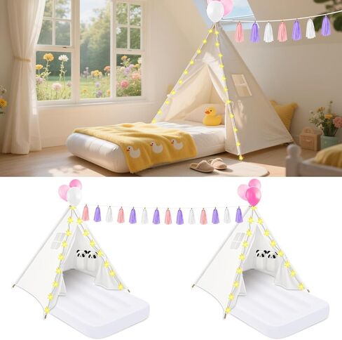 PLULON 4 Pack Teepee Tent for Kids Bulk Kids Sleepover Tents with Inflatable Airbed and Tent Decorations Play Tent Slumber Party Indoor Teepee Tents for Girls Boys Outdoor - White in Kuwait
