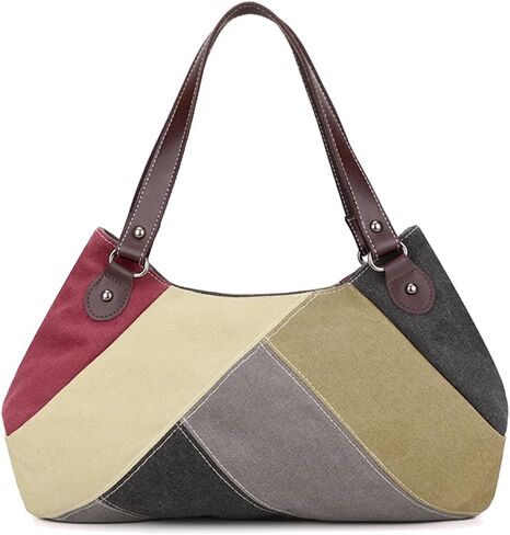 Women Handbag Multi-Color Splice Striped Shoulder Bag Canvas Tote Bag Large Capacity Top Handle Bag Casual Hobo Bag in Saudi Arabia