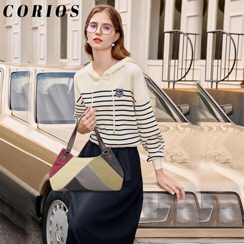 Women Handbag Multi-Color Splice Striped Shoulder Bag Canvas Tote Bag Large Capacity Top Handle Bag Casual Hobo Bag in Saudi Arabia