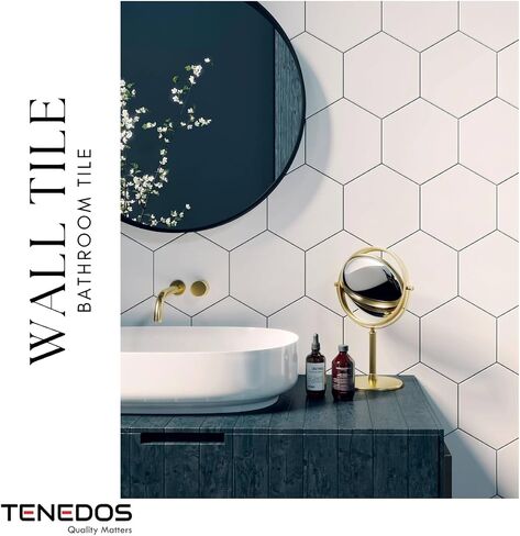Tenedos Fusion Hexagon Matte 5x6 Inch Glazed Porcelain Tile – White, Box of 20 Pieces for Kitchen Backsplash, Bathroom Shower, Floor, and Accent Wall Decor in Saudi Arabia