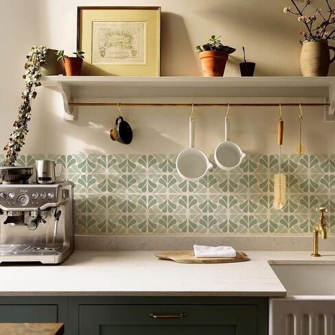Alwayspon 10Pcs 6x6inch/15x15cm Peel and Stick Vinyl Wall Tile Sticker, Sage Green Textured Self-Adhesive Backsplash Tile Decals Stick on Tiles Waterproof Removable for Kitchen Bathroom in Kuwait