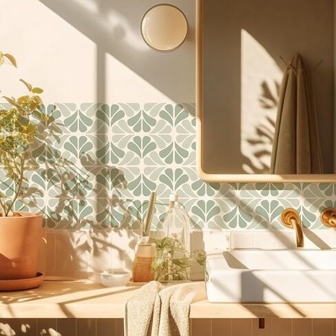 Alwayspon 10Pcs 6x6inch/15x15cm Peel and Stick Vinyl Wall Tile Sticker, Sage Green Textured Self-Adhesive Backsplash Tile Decals Stick on Tiles Waterproof Removable for Kitchen Bathroom in Kuwait