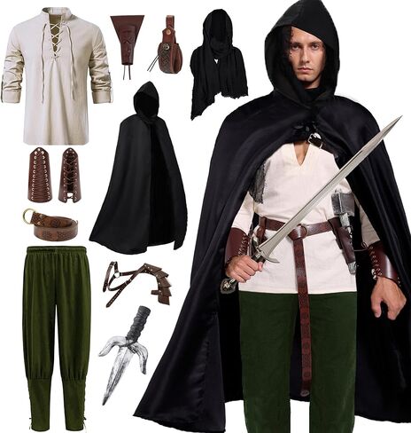 Akokvlar 10 Pcs Men Renaissance Costume Medieval Pirate Shirt Ankle Banded Pants Viking Outfit Set in Saudi Arabia