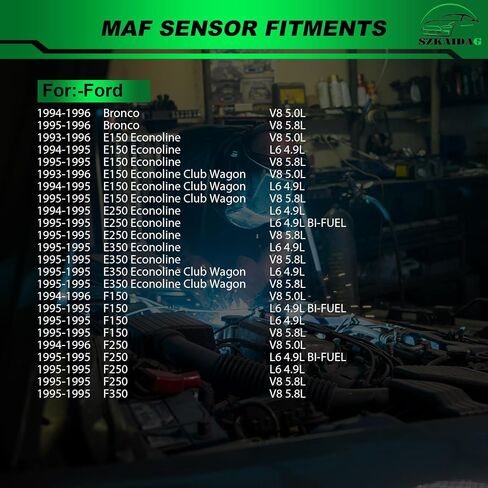 مستشعر تدفق الهواء الشامل لـ: -ford F150 F250 F350 E150 E250 E350 Econoline Club Wagon Bronco 4.9L 5.0L 5.8L 1993 1994 1995 1996 MAF Sensor استبدال OE# F5UZ12B579AARM ، 749519 ، F5UF12B579AAA in Kuwait