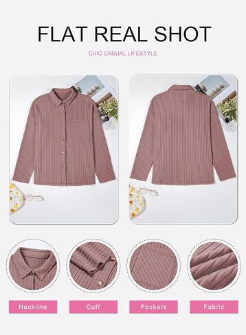 SHEWIN Womens Ribbed Knit Shacket Jacket Casual Long Sleeve Button Down Shirts Loose Sweater Tops Dressy Blouses with Pocket in Saudi Arabia