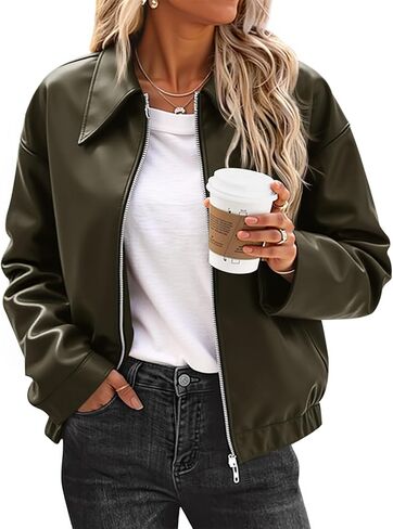 Cicy Bell Womens Faux Leather Bomber Jackets Cropped Motorcycle Casual Coats Fall Trendy Zip Up Outerwear in Saudi Arabia