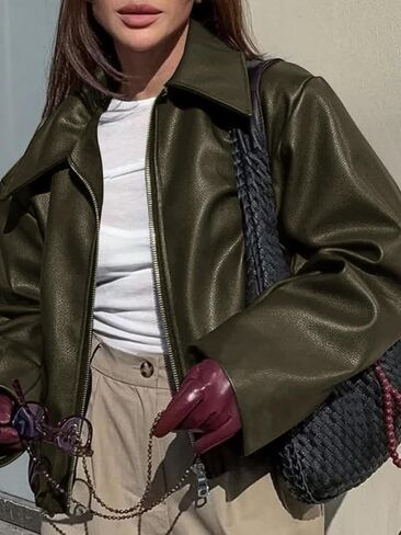 Cicy Bell Womens Faux Leather Bomber Jackets Cropped Motorcycle Casual Coats Fall Trendy Zip Up Outerwear in Saudi Arabia