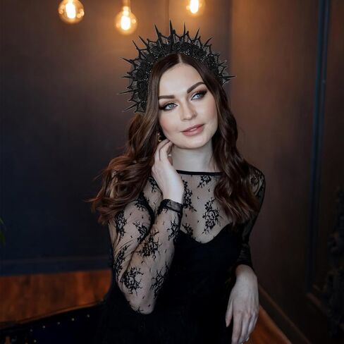 Black Rose Lace Mesh Yarn Halo Crown Headband Cosplay Witch Devil Gothic Headwear for Halloween Party Costume Accessory in Saudi Arabia