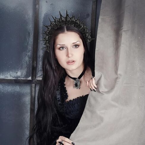 Black Rose Lace Mesh Yarn Halo Crown Headband Cosplay Witch Devil Gothic Headwear for Halloween Party Costume Accessory in Saudi Arabia