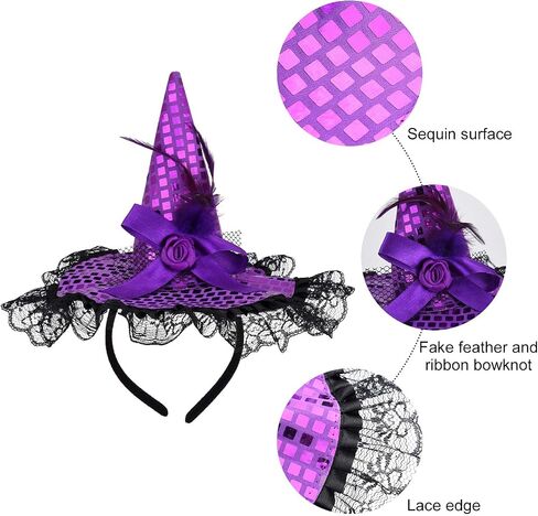WILLBOND 3 Pieces Witch Hat and Feather Headband for Halloween Costume Dress Accessories, 3 Colors (Orange, Black, Purple) in Saudi Arabia