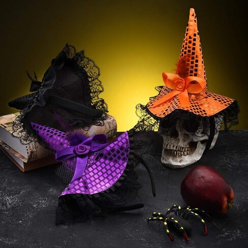 WILLBOND 3 Pieces Witch Hat and Feather Headband for Halloween Costume Dress Accessories, 3 Colors (Orange, Black, Purple) in Saudi Arabia