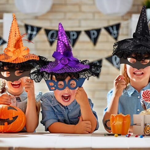 WILLBOND 3 Pieces Witch Hat and Feather Headband for Halloween Costume Dress Accessories, 3 Colors (Orange, Black, Purple) in Saudi Arabia