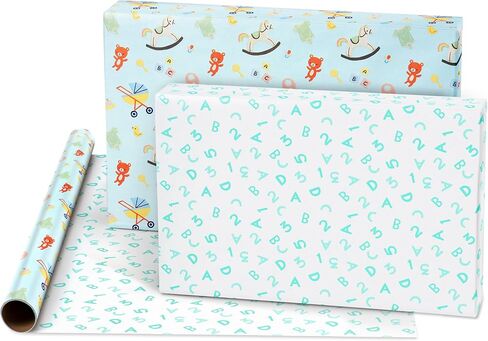American Greetings 175 sq. ft. Reversible Wrapping Paper for Baby Showers, Birthdays and All Occasions, Clouds and Stars (1 Roll, 30 in x 70 ft.) in Saudi Arabia