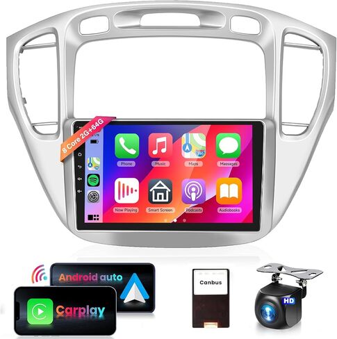 8 Core 4+64G Car Stereo for Toyota Highlander 2000 2001 2002 2003 2004 2005 2006 2007 Radio with Wireless Carplay Android Auto 9" 1280*720P Touch screen with DSP 36 EQ WiFi 4G Bluetooth Backup Camera in Saudi Arabia