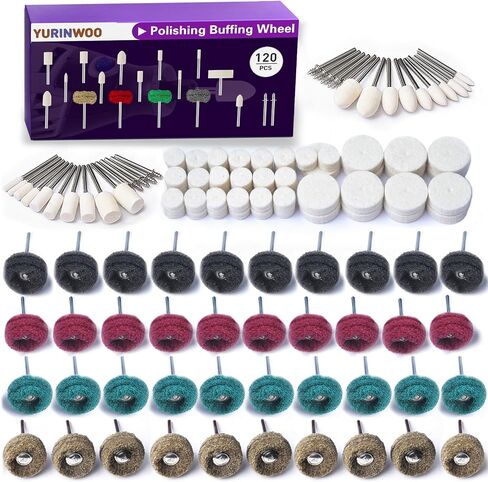 114 PCS Polishing Kit with 2Pcs Polishing Compound for Dremel, Abrasive Buffing Wheels Polishing Bits for Rotary Tool Accessories with 1/8 Inch Shank, Sanding Kit for Metal Wood Watch Jewelry Brass in Kuwait