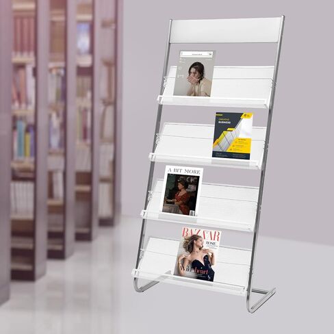 رف مجلة الأرض الدائمة ، 4 طبقات عرض كتيب ، أرضية ، رف صحيفة معدنية ، رفوف عرض مجلة للمعارض ، غرف الاستقبال ، المكتب (الفضة) in Kuwait