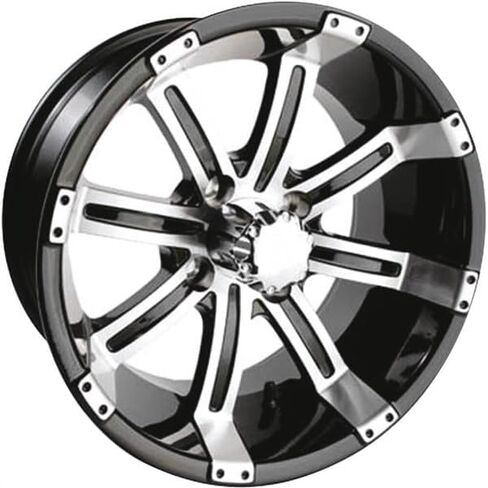 Ocelot E106 Golf Cart Wheels - 10x7 (عجلات لحجم العربة) ، 4/4 (قطر دائرة الملعب البراغي 4 مم) ، 3+4 (إزاحة العجلات) ، الحافات السوداء الماكينة مع غطاء مركز المطابقة in Saudi Arabia