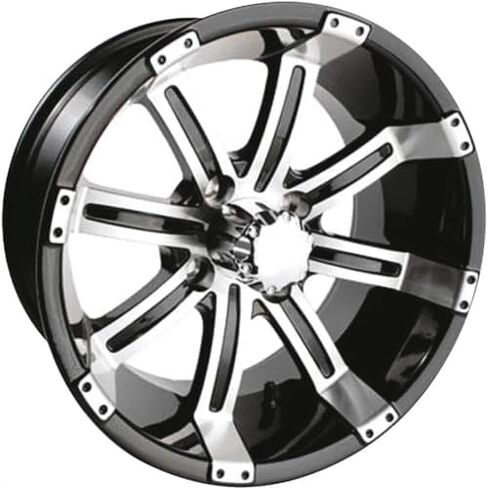Ocelot E106 Golf Cart Wheels - 10x7 (عجلات لحجم العربة) ، 4/4 (قطر دائرة الملعب البراغي 4 مم) ، 3+4 (إزاحة العجلات) ، الحافات السوداء الماكينة مع غطاء مركز المطابقة in Saudi Arabia