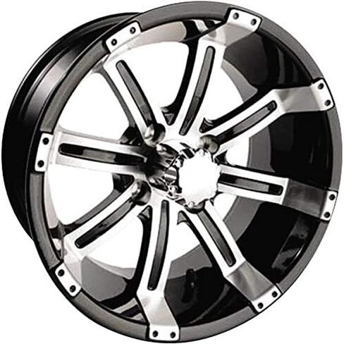 Ocelot E106 Golf Cart Wheels - 10x7 (عجلات لحجم العربة) ، 4/4 (قطر دائرة الملعب البراغي 4 مم) ، 3+4 (إزاحة العجلات) ، الحافات السوداء الماكينة مع غطاء مركز المطابقة in Saudi Arabia