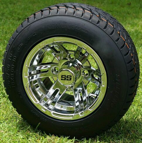 10 "عجلات Cart Bulldog Chrome Golf و 205/50-10 Dot Golf Cart Street - مجموعة من 4 in Saudi Arabia