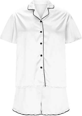 Womens Satin Pajama Set 2 Piece Sleepwear Loungewear Lapel Collor Button Short Sleeve Tops Soft Sexy Shorts PJ Set in Saudi Arabia