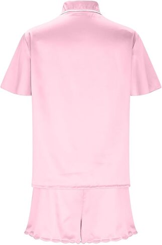 Womens Satin Pajama Set 2 Piece Sleepwear Loungewear Lapel Collor Button Short Sleeve Tops Soft Sexy Shorts PJ Set in Saudi Arabia