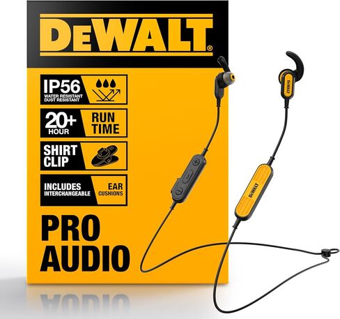DEWALT Wireless Bluetooth Earphones - Jobsite Behind-Neck Wireless Headphones - Water-Resistant Wireless Earphones with Microphone - 20+ H Playtime in Kuwait