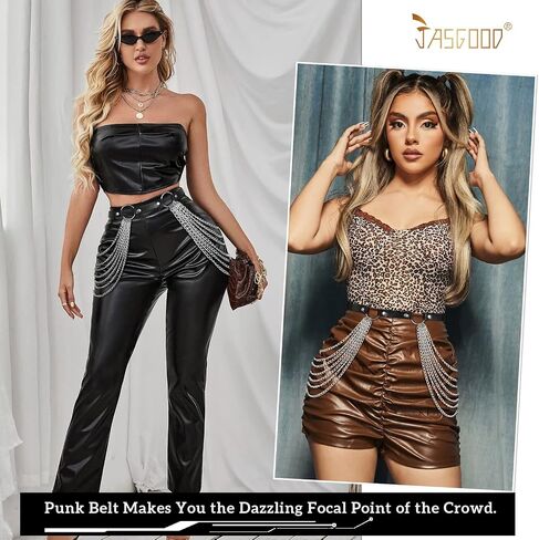 JASGOOD Punk Waist Chain Belt Black Leather Layered Belly Body Waist Chains Nightclub Rave Body Chain Belt for Women Girls in Saudi Arabia
