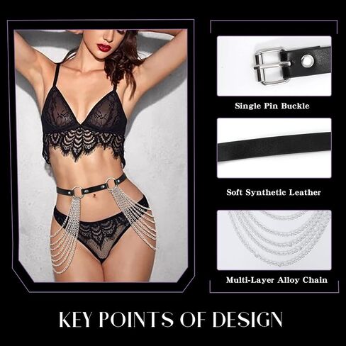 JASGOOD Punk Waist Chain Belt Black Leather Layered Belly Body Waist Chains Nightclub Rave Body Chain Belt for Women Girls in Saudi Arabia