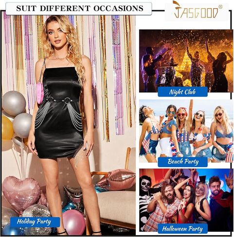 JASGOOD Punk Waist Chain Belt Black Leather Layered Belly Body Waist Chains Nightclub Rave Body Chain Belt for Women Girls in Saudi Arabia