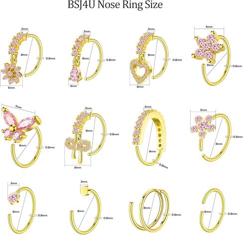 Hoop Nose Rings for Women Nose Piercings 20G Stainless Steel Nose Rings Hoops Heart Butterfly Flower Bow Teardrop Double Nose Hoops Gold Silver Pink Clear CZ Nose Piercing Jewelry in Kuwait