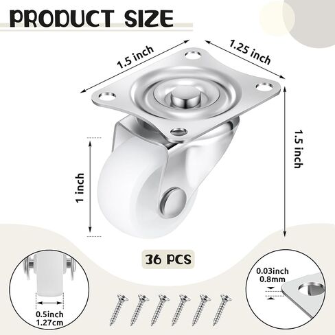 Maitys 24 Pcs 1" Low Profile Casters Wheels for Furniture Small Swivel Caster with No Noise 360 Degree Top Plate 22 Lbs Weighs Capacity Each Caster for Furniture Appliances (Screws Included) in Saudi Arabia