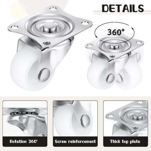 Maitys 24 Pcs 1" Low Profile Casters Wheels for Furniture Small Swivel Caster with No Noise 360 Degree Top Plate 22 Lbs Weighs Capacity Each Caster for Furniture Appliances (Screws Included) in Saudi Arabia