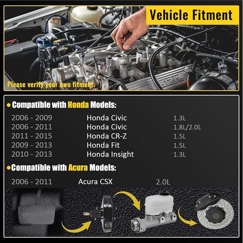 BAKEUM POWER BAKE BOOSER 53-4638 متوافق مع Honda Civic 2006-2011 CR-Z 2011-2015 FIT 2009-2013 Insight 2010-2013 ACURA CSX 2006-2011 2.0L 1.8L L4 in Saudi Arabia