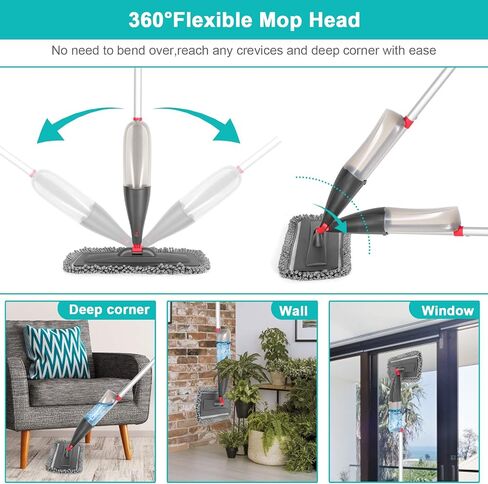 Spray Mop for Floor Cleaning with Washable Reusable Pads - Microfiber Wet Dry Mop with 800 ml Refillable Bottle,Dust Mop with Sprayer for Hardwood Laminate Vinyl Tile in Kuwait