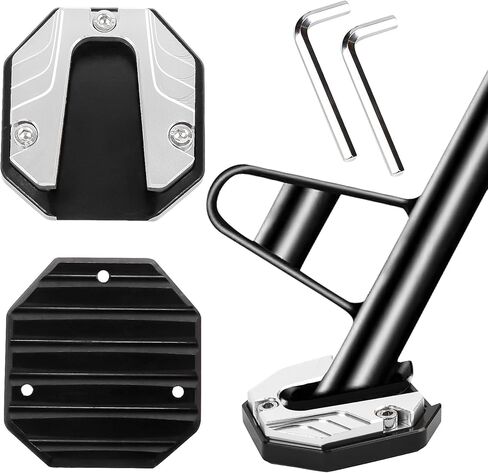 2-Pack Motorcycle Scooter Bike Kickstand Side Stand Pad Extender - Heavy Duty Anti-Skid Enlarged Foot Base Plate Support, Parking Aid for Soft Ground, Grass, Gravel, Sand & Hot Pavement(Silver1) in Kuwait