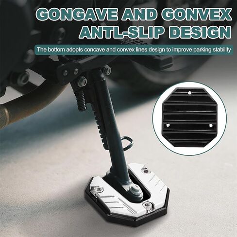 2-Pack Motorcycle Scooter Bike Kickstand Side Stand Pad Extender - Heavy Duty Anti-Skid Enlarged Foot Base Plate Support, Parking Aid for Soft Ground, Grass, Gravel, Sand & Hot Pavement(Silver1) in Kuwait