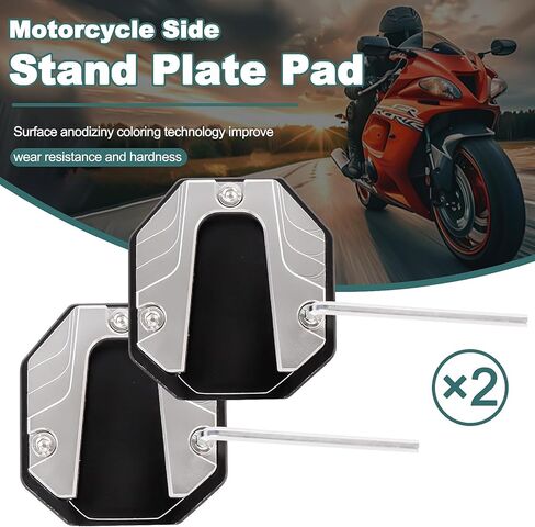 2-Pack Motorcycle Scooter Bike Kickstand Side Stand Pad Extender - Heavy Duty Anti-Skid Enlarged Foot Base Plate Support, Parking Aid for Soft Ground, Grass, Gravel, Sand & Hot Pavement(Silver1) in Kuwait