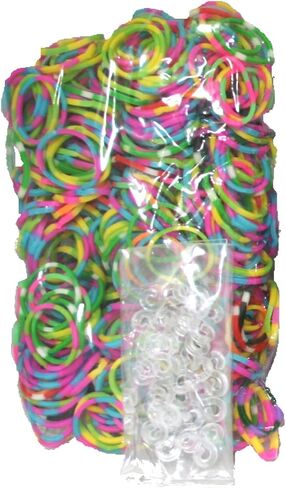 Bluedot Trading 600 Piece Multi-Color Rubber Band Loom Band Set and 25 Clear S-Clips for Kids DIY Arts and Crafts, Rainbow Friendship Bracelet Refill Pack in Kuwait