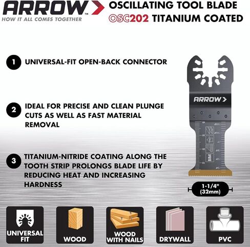 شفرات منشار أداة متأرجحة مطلية بالتيتانيوم OSC204-3 من Arrow لأعمال النجارة والجدران الجافة والبلاستيك والمعادن، عالمية، تناسب معظم الأدوات المتعددة، 1-3/4 بوصة، 3 عبوات in Saudi Arabia