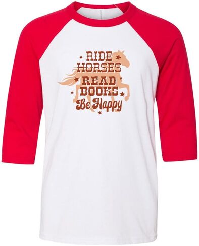 Ride Horses Read Books Be Happy Kids Three-Quarter Raglan Sleeve Baseball Shirt Youth in Saudi Arabia