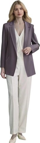 Blazer متماسكة من القطن غير الرسمي للسيدات - سترة عمل مكاتب ملونة طويلة الأكمام مع امتداد وتصميم أمامي مفتوح in Kuwait