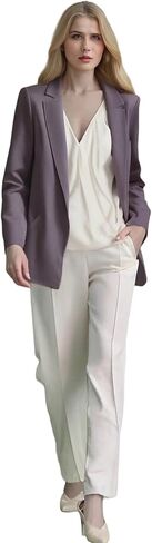 Blazer متماسكة من القطن غير الرسمي للسيدات - سترة عمل مكاتب ملونة طويلة الأكمام مع امتداد وتصميم أمامي مفتوح in Kuwait