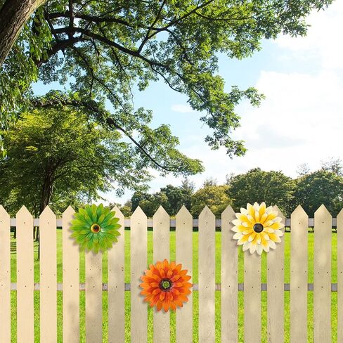 Hotop 3 Pcs Metal Flower Wall Art 3D Metal Daisy Wall Decor Multiple Layer Hanging Flower Rustic Farmhouse Boho Style Decorations for Indoor Outdoor Home Living Room Office Garden, 8 Inches(Vivid) in Saudi Arabia