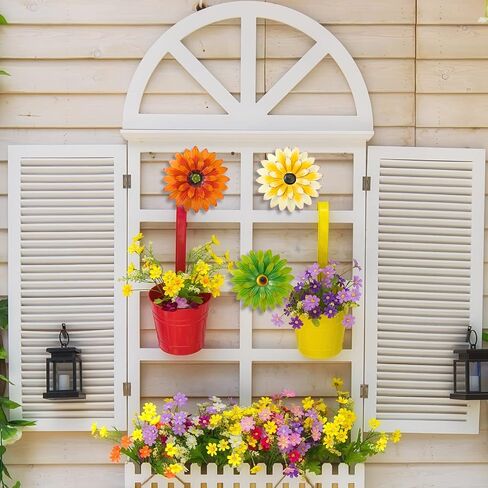 Hotop 3 Pcs Metal Flower Wall Art 3D Metal Daisy Wall Decor Multiple Layer Hanging Flower Rustic Farmhouse Boho Style Decorations for Indoor Outdoor Home Living Room Office Garden, 8 Inches(Vivid) in Saudi Arabia