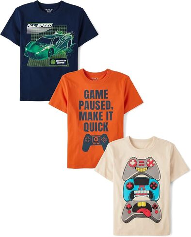 The Children's Place ، Boys ، Gamer Short Sleeve Graphic Therts ، Multipacks ، All Speed/Game Controller/Eated 3 Packs ، Large in Saudi Arabia