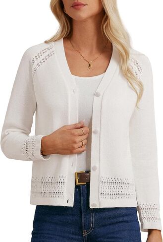 GRACE KARIN Women's 2025 Cotton Cropped Cardigan Lightweight Long Sleeve Button Down Sweaters Crochet Knit Sweater Tops in Saudi Arabia