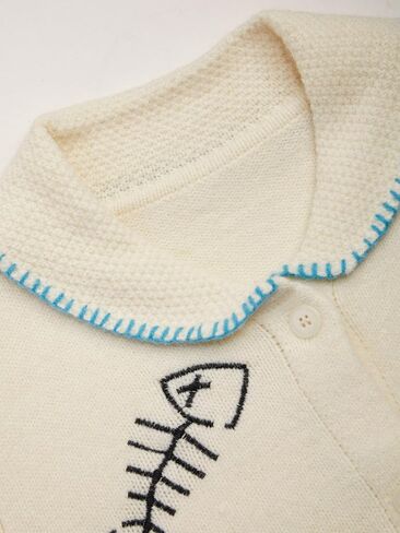 CIDER Cardigan Sweater for Women Knitted Long Sleeve Collared Cat Cute Pattern Button Down Crop Tops in Saudi Arabia