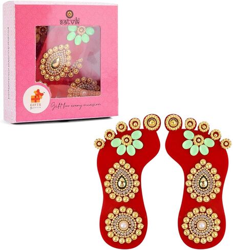 مجموعة SATVIK قطعة واحدة من ملصق Lakshmi Mata Charan Paduka من الأكريليك لتزيين مهرجان الديوالي مع حجر Moti Mandir ومهرجان أرضية المكتب المنزلي Pujan وملصقات Kolam Shubh Labh Rangoli (التصميم 2) in Saudi Arabia